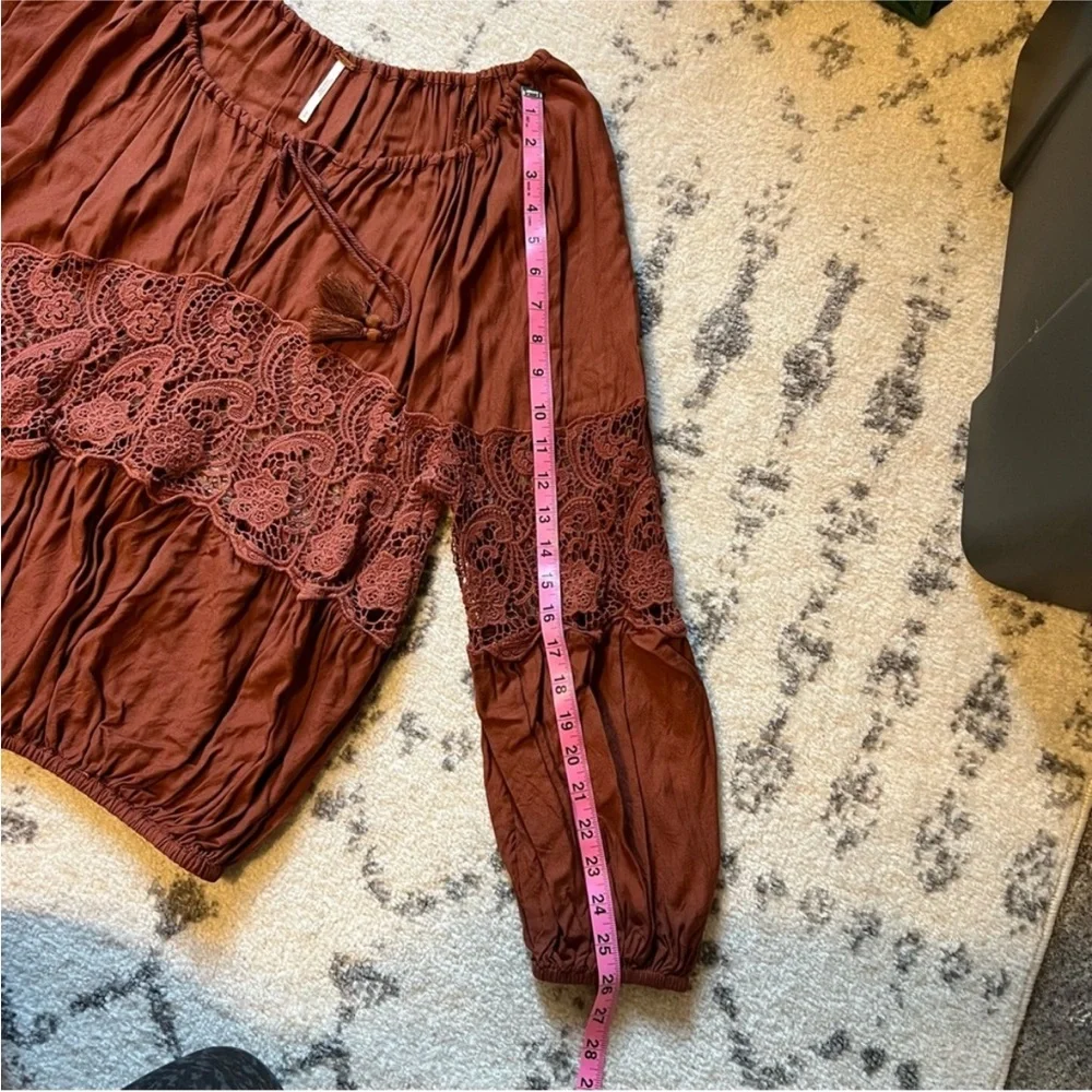 Free People Burnt Orange Crochet Blouse